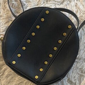 NEW FOSSIL Black Studded VEGAN Leather Crossbody Bag Brass Hardware